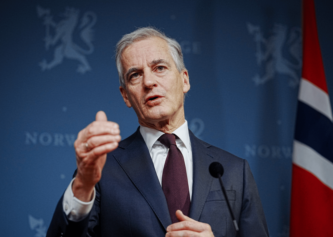 Jonas Gahr Støre, Prime Minister of Norway, holds a press conference.