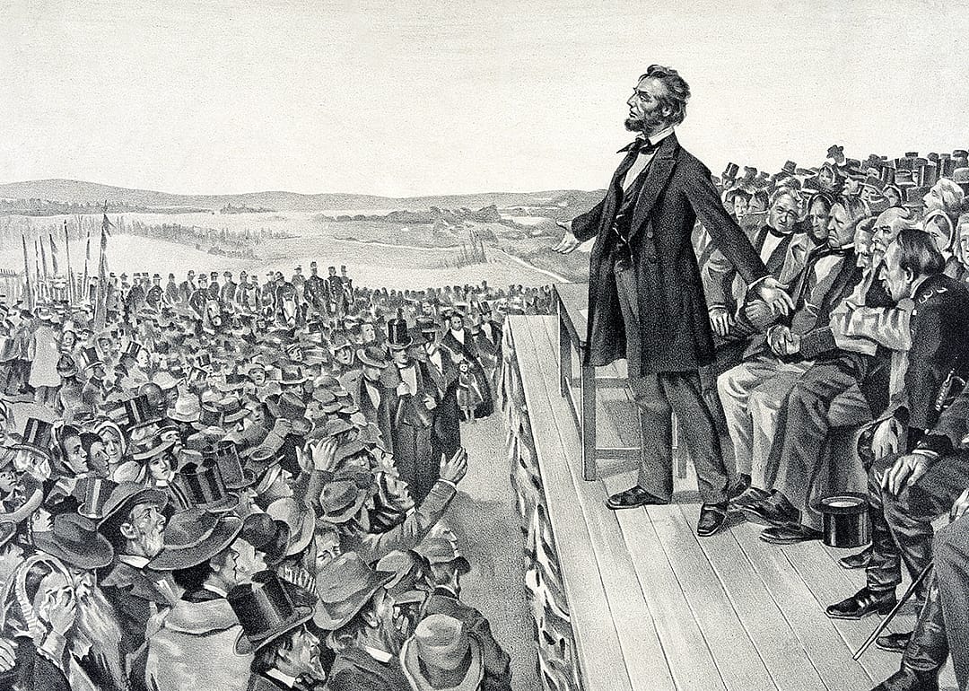 Lithograph titled, Lincoln’s Address At The Dedication Of The Gettysburg National Cemetery.