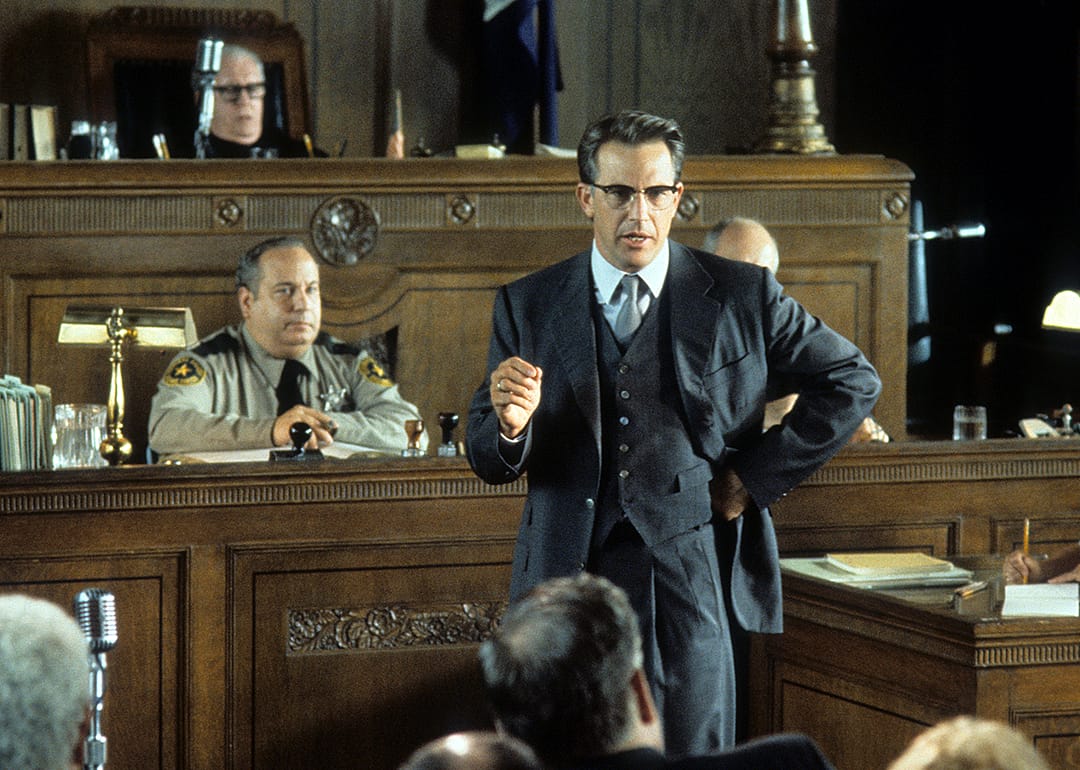 Kevin Costner in court in a scene from the film ‘JFK'.