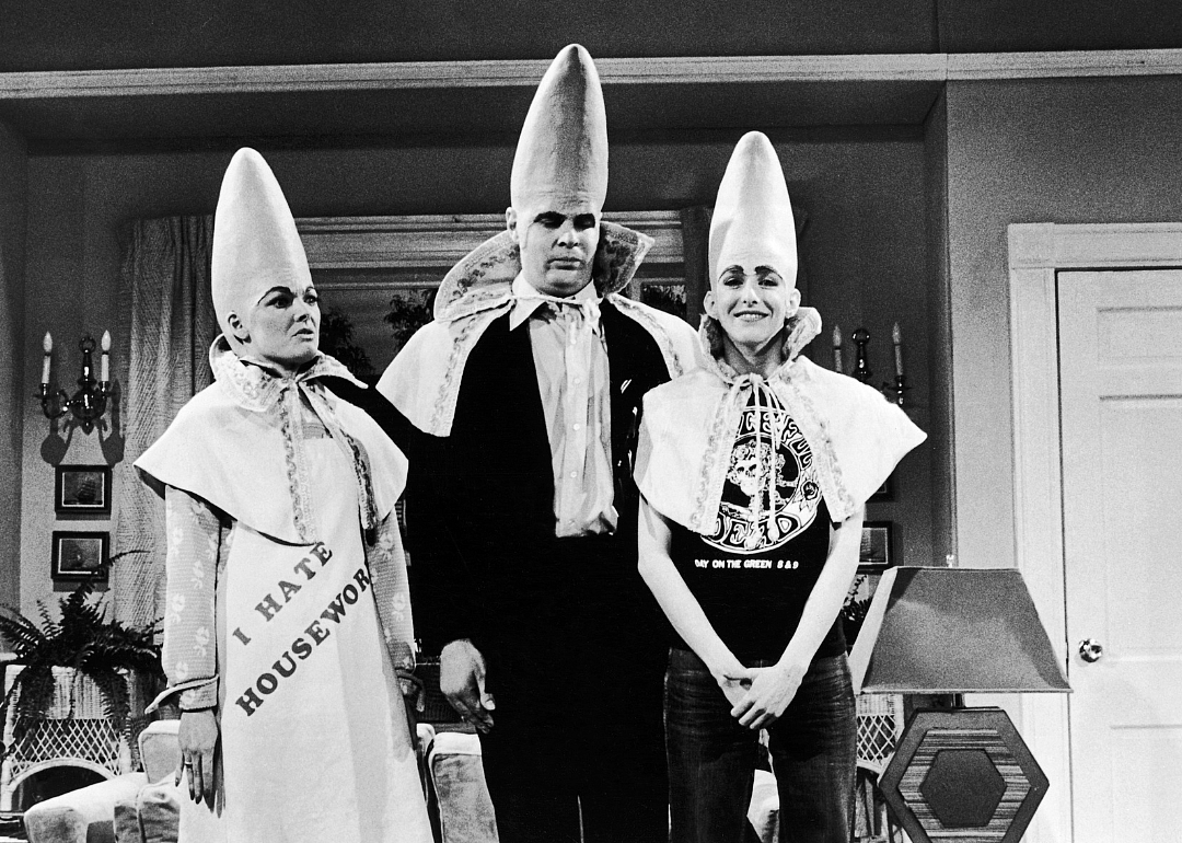 Jane Curtin, Dan Aykroyd, and Laraine Newman in ‘Saturday Night Live’ skit.
