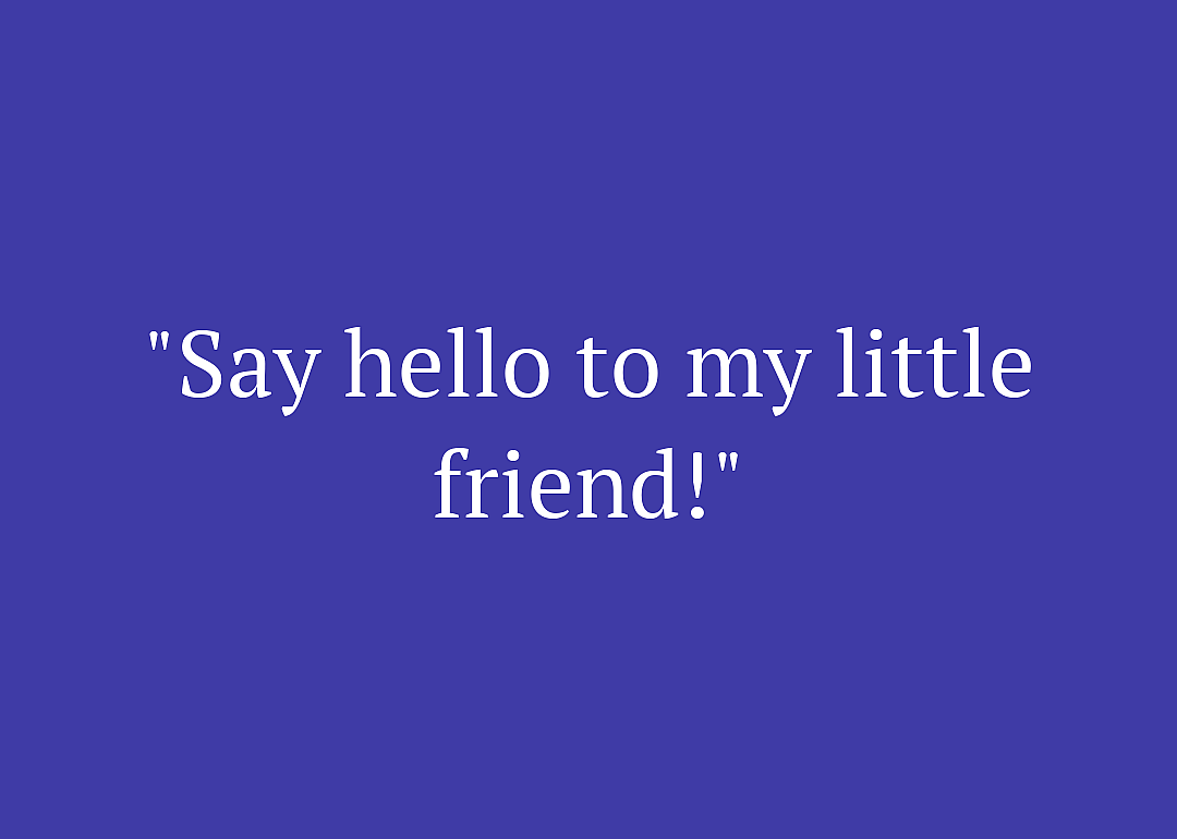 Movie quote against purple background.