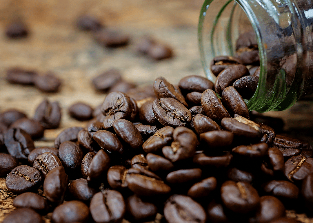 Close up roasted coffee beans.