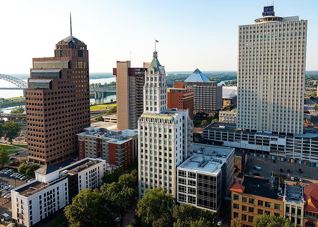 Downtown Memphis at sunset.