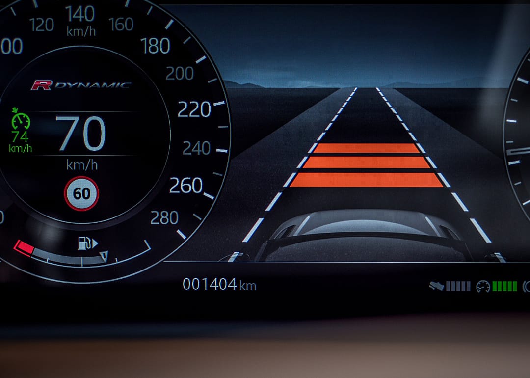 Detail of lane keeping assist alert on dash