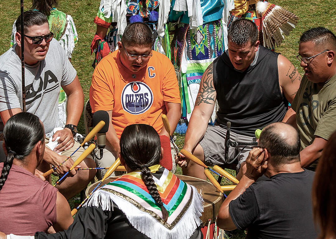 Singers and drummers at the Annual Menominee Nation Pow Wow.