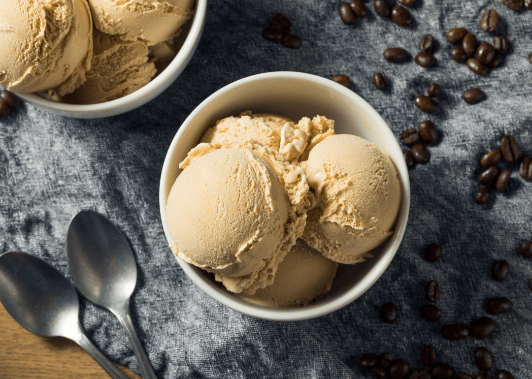 Coffee ice cream with coffee beans.