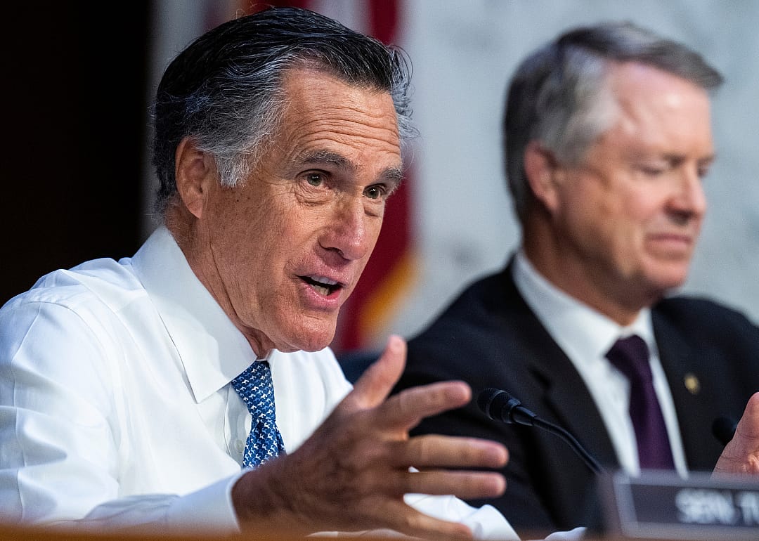 Senator Mitt Romney speaks at a hearing.