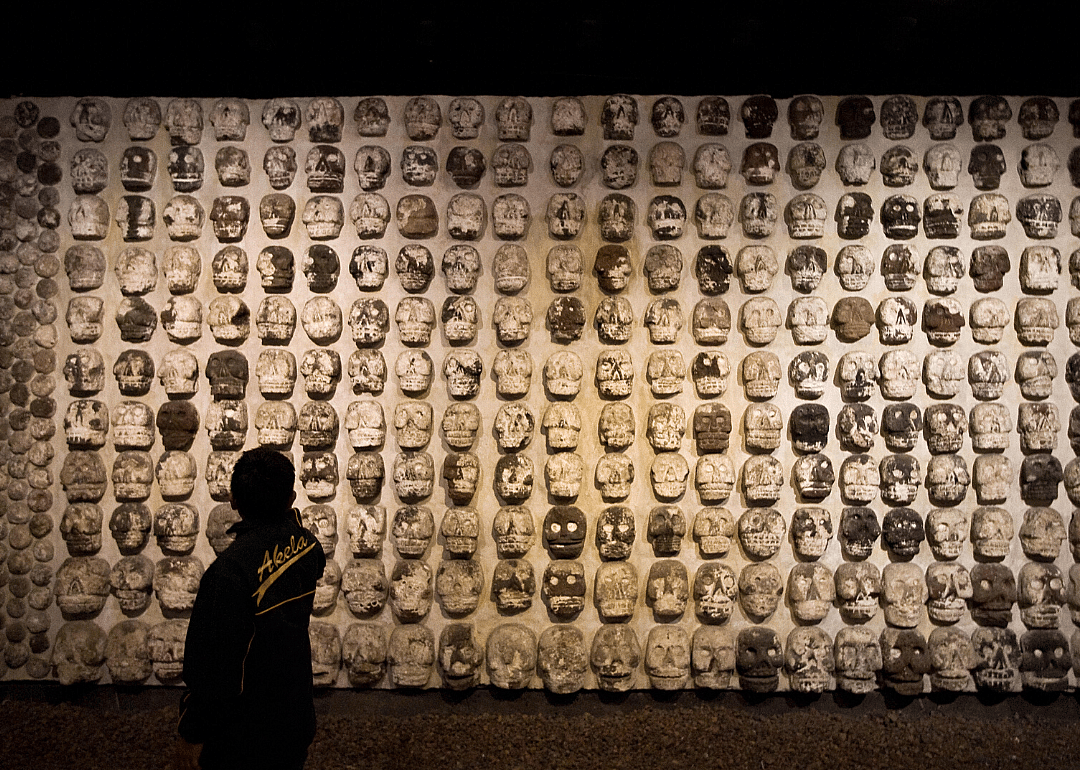 A tower of hundreds of skulls sits beneath Mexico City