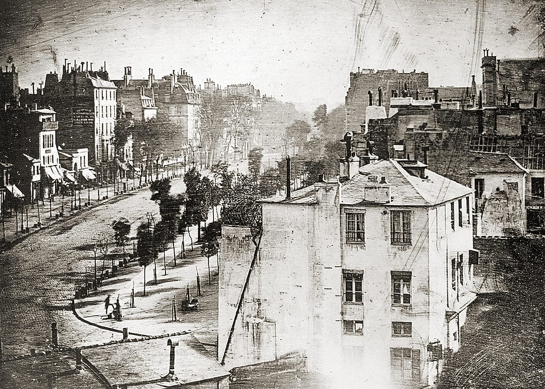 Elevated view of a Paris street.