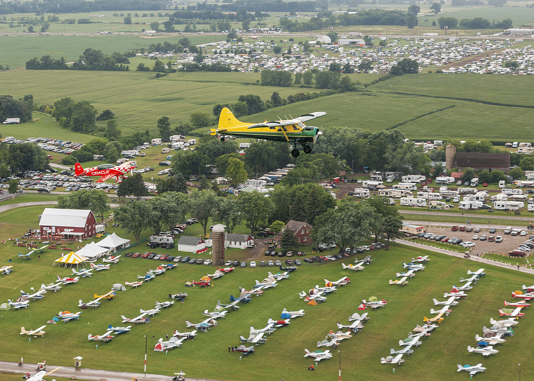 Aerial photo of a de Havilland Beaver plane at air show in Wisconsin