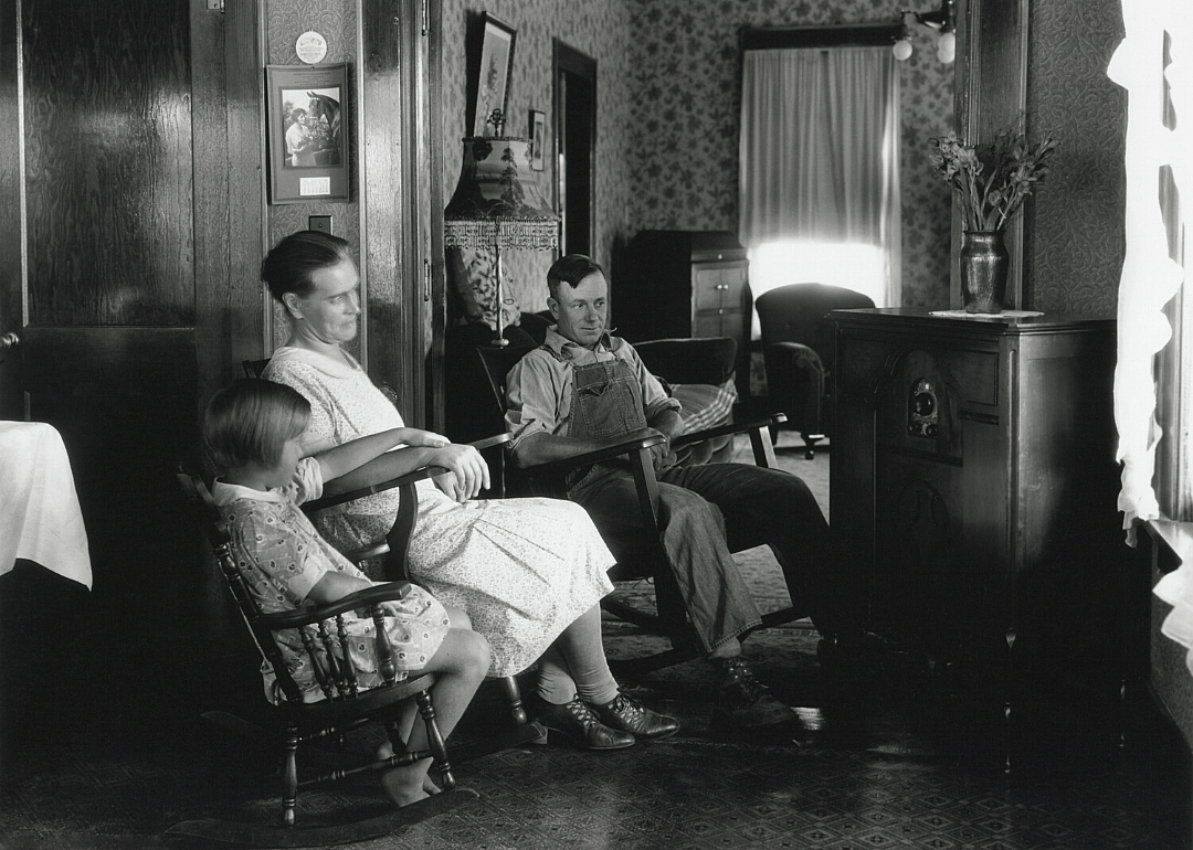Family listening to the radio in Michigan in 1930