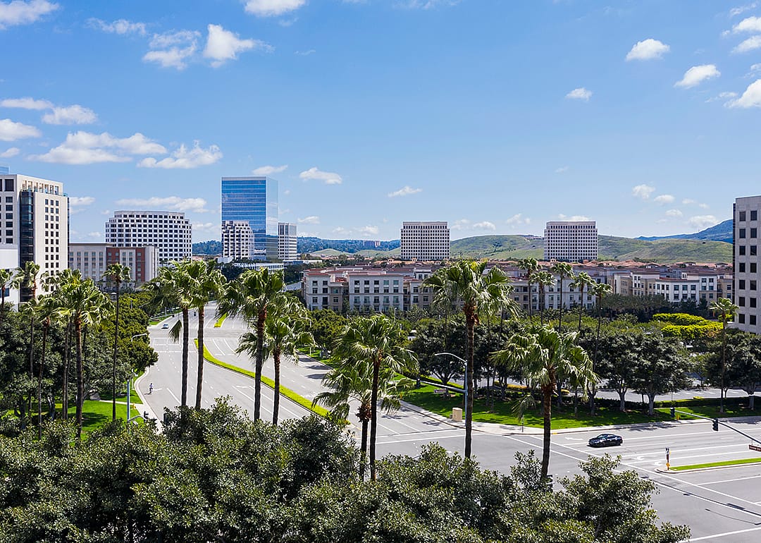 Aerial view of Irvine on a sunny spring day.