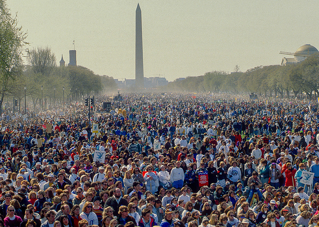 Elevated view of attendees at the March for Womens Lives rally in Washington D.C.