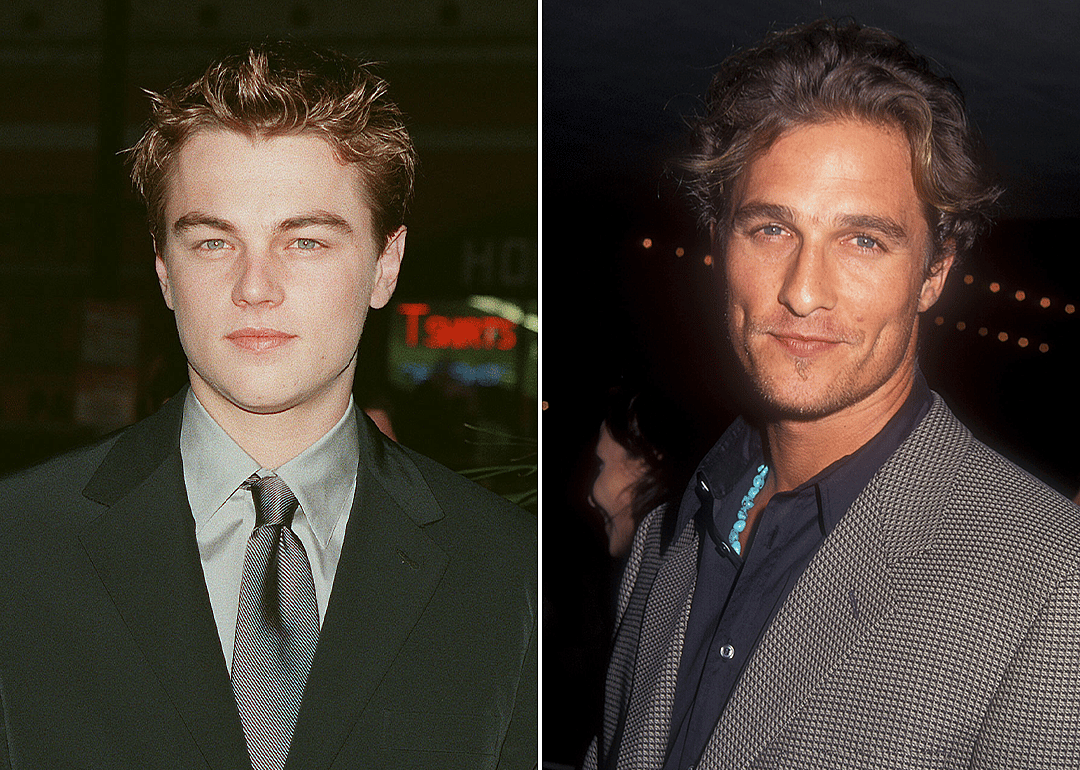 On left, Leonardo DiCaprio at ‘Titanic’ premiere; on right, Matthew McConaughey at ‘Seven Years in Tibet’ premiere in 1997.
