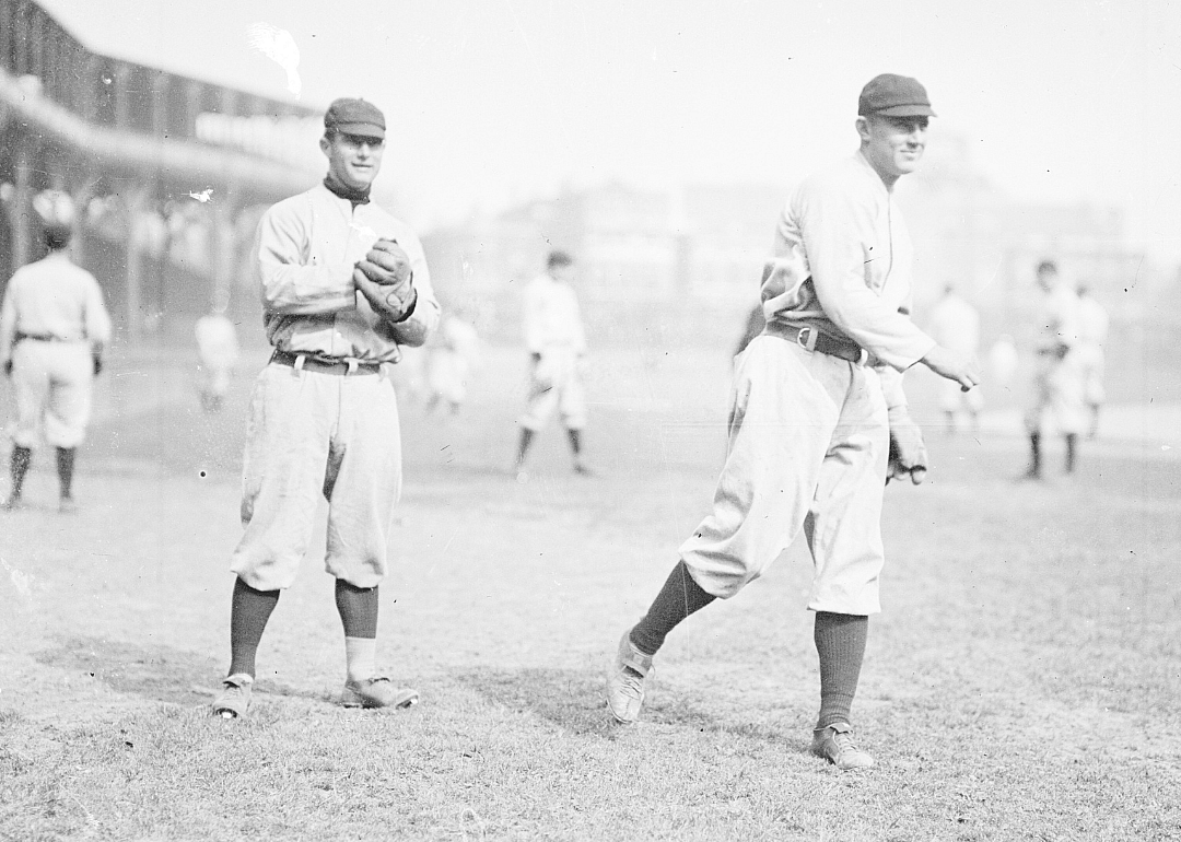 Baseball pitcher Doc Crandall throws a baseball in 1910