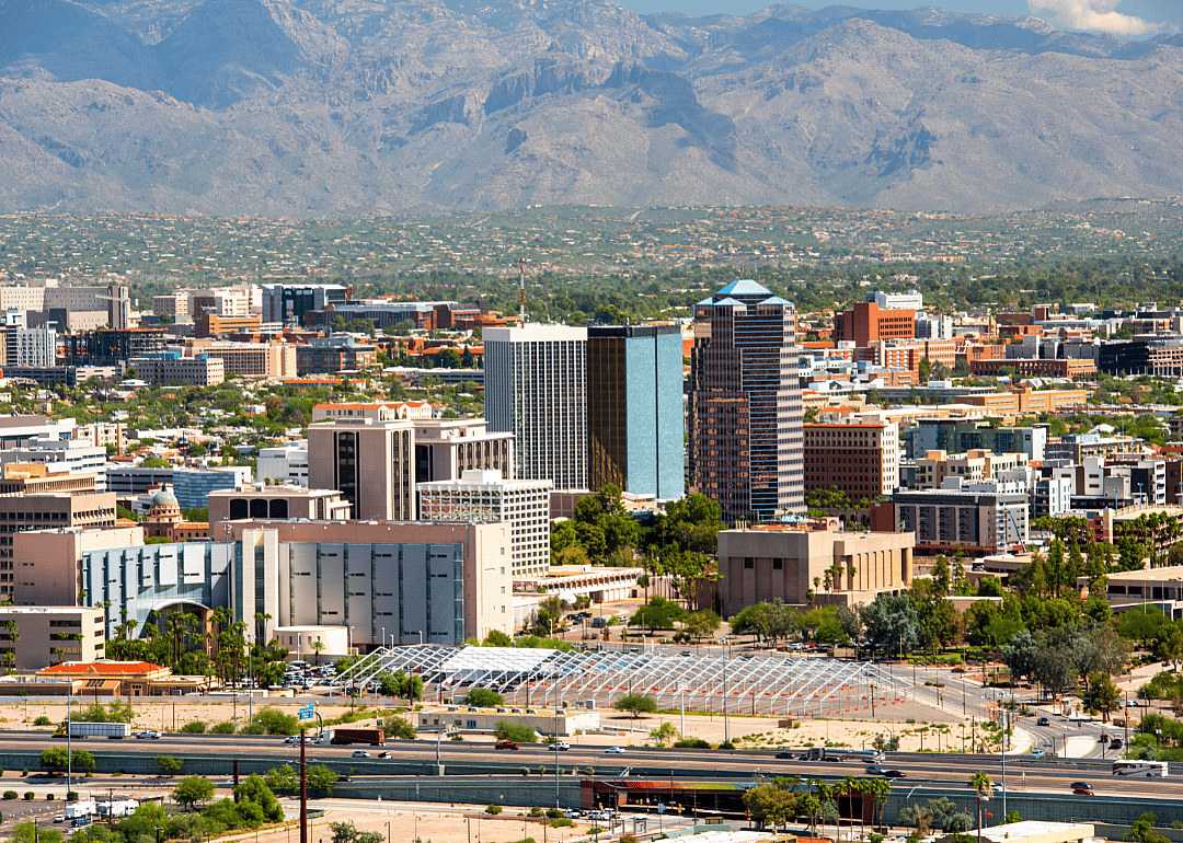 Tucson, Arizona urban skyline at dusk.