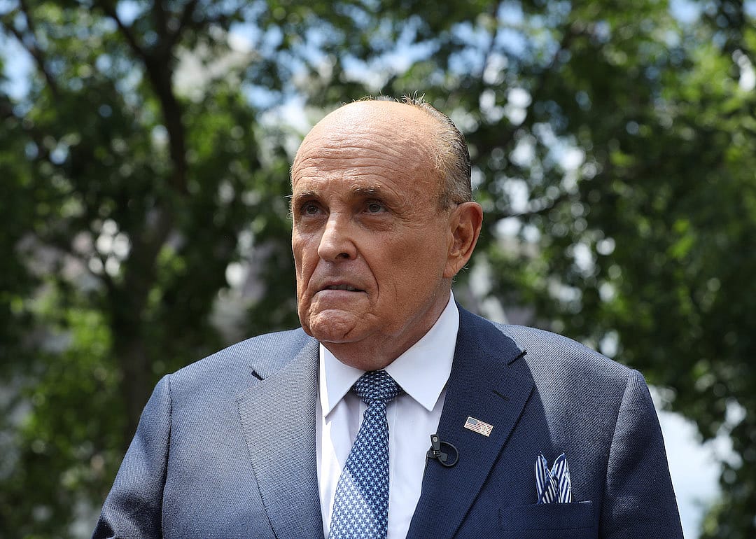 Rudy Giuliani talks to journalists outside the White House West Wing July 01, 2020 in Washington, DC.