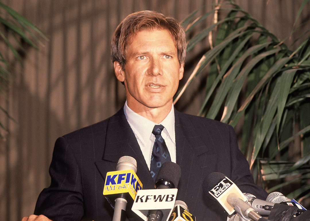 Harrison Ford speaks at a press conference for Conservation International