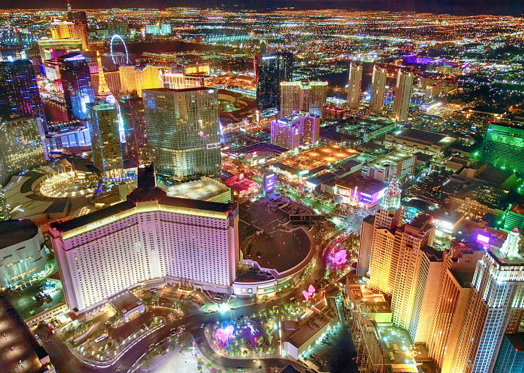 Aerial view of Las Vegas at night.