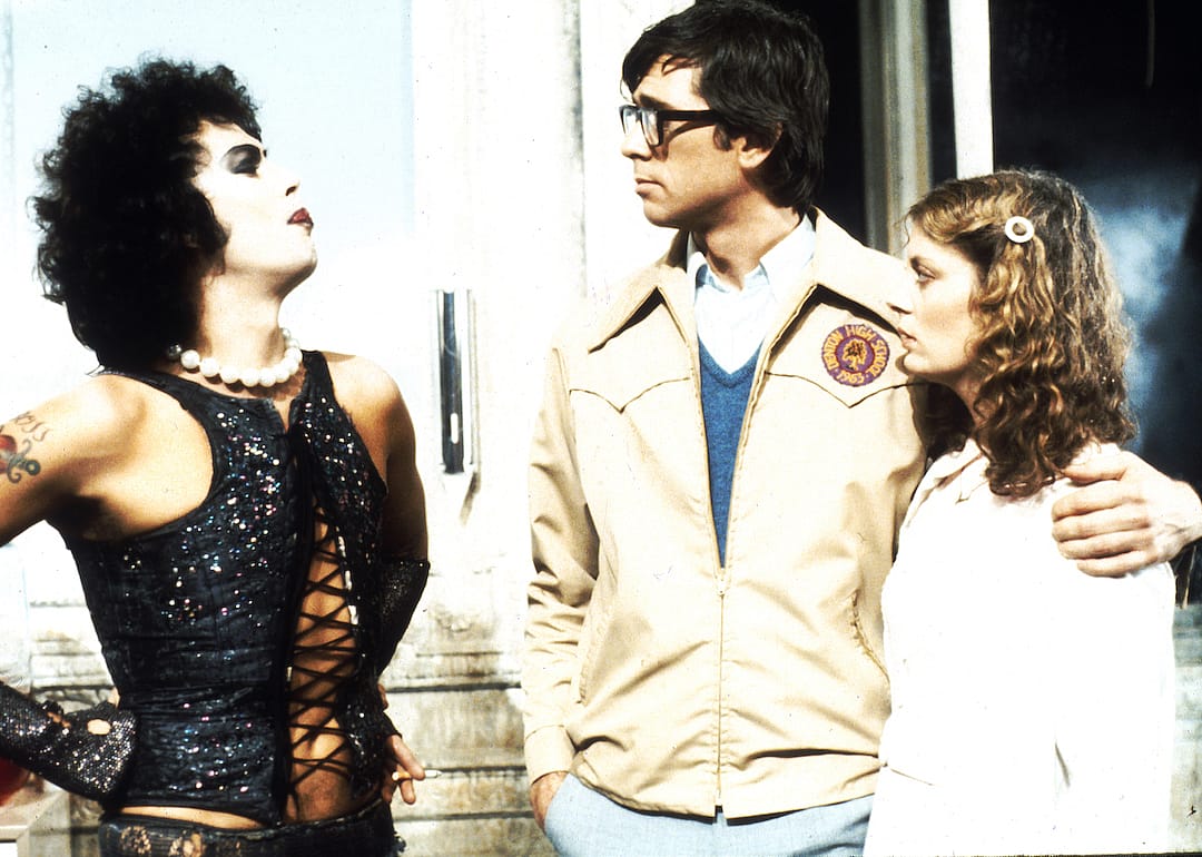 Actors Tim Curry, Barry Bostwick, and Susan Sarandon in 'The Rocky Horror Picture Show.'