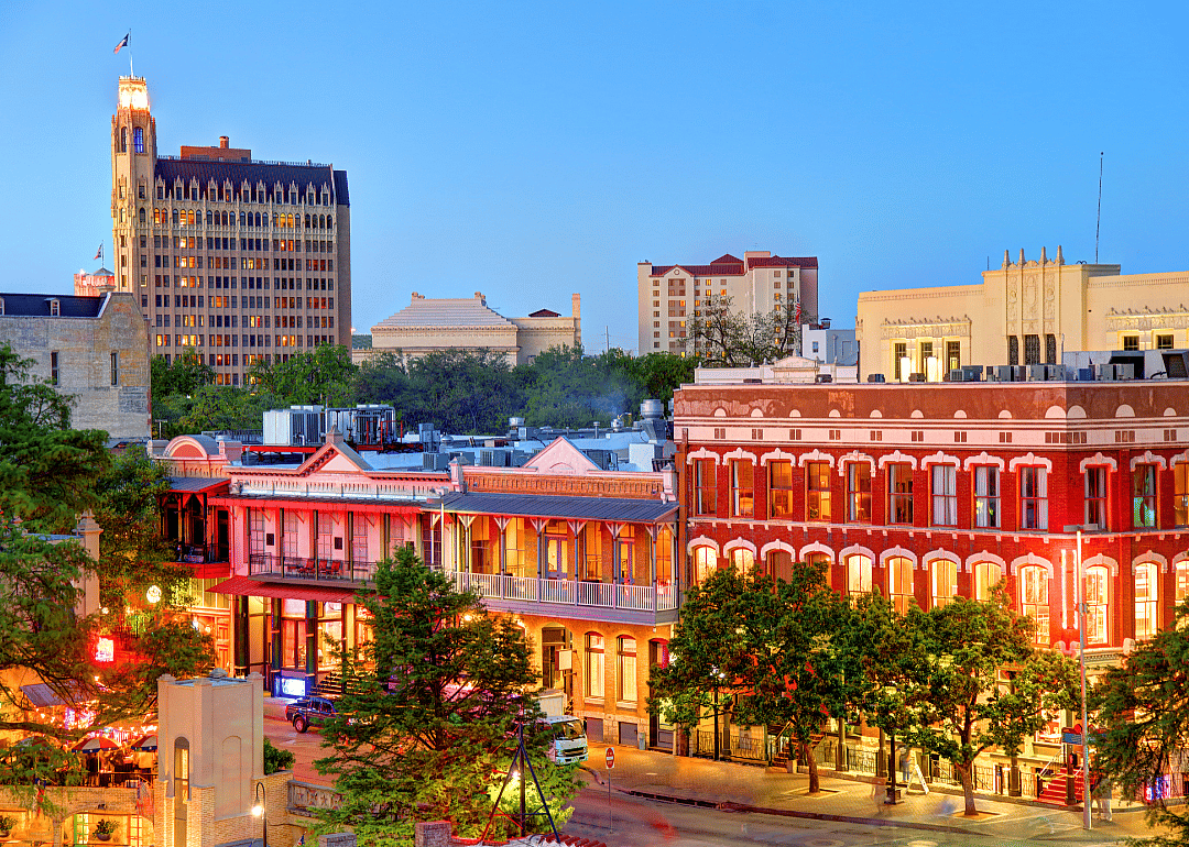 An aerial view of San Antonio at dusk.