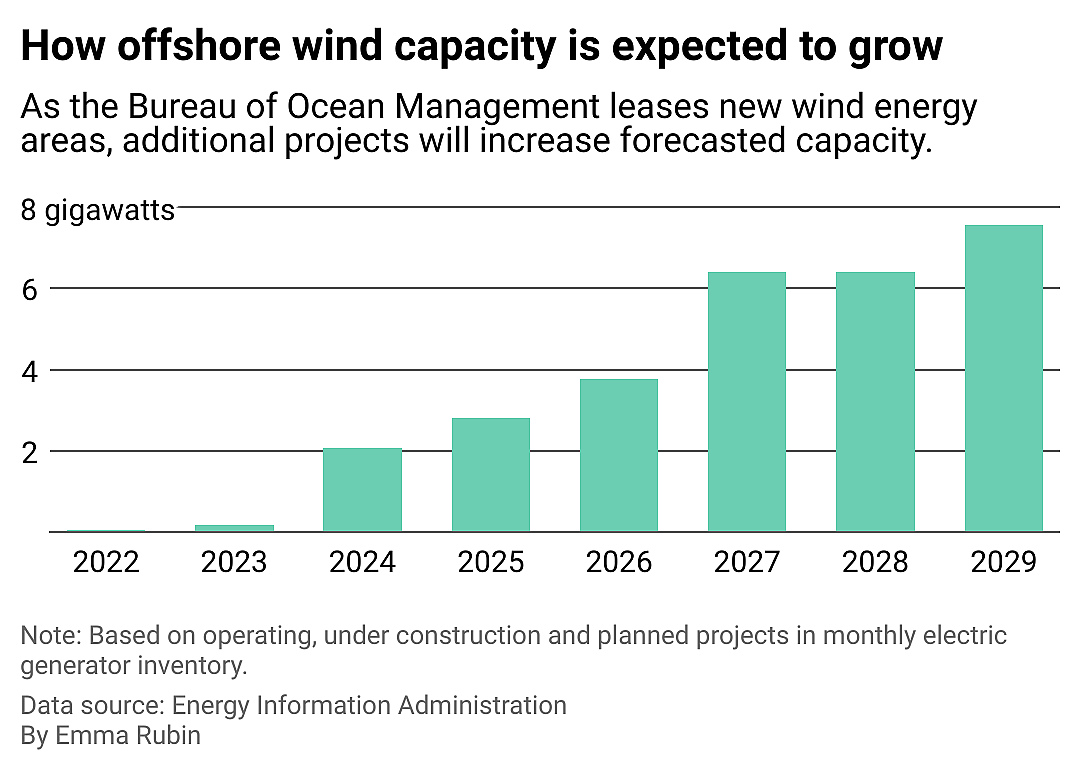 Bar chart showing how offshore wind capacity is expected to grow through 2029