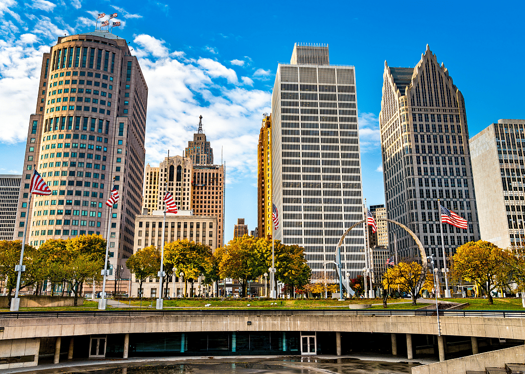Buildings in downtown Detroit as seen from Hart Plaza.