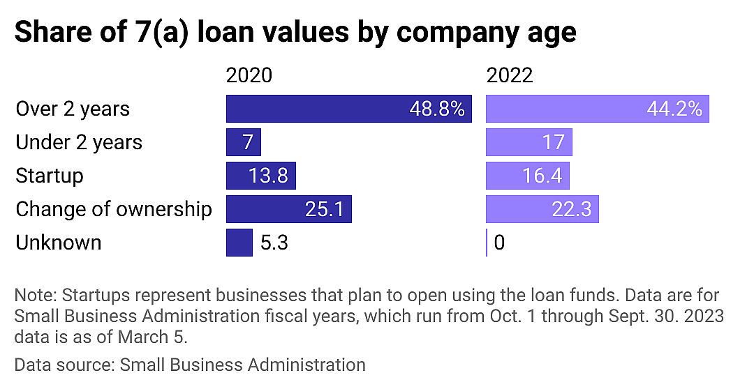 Chart showing share of loan values by company age.