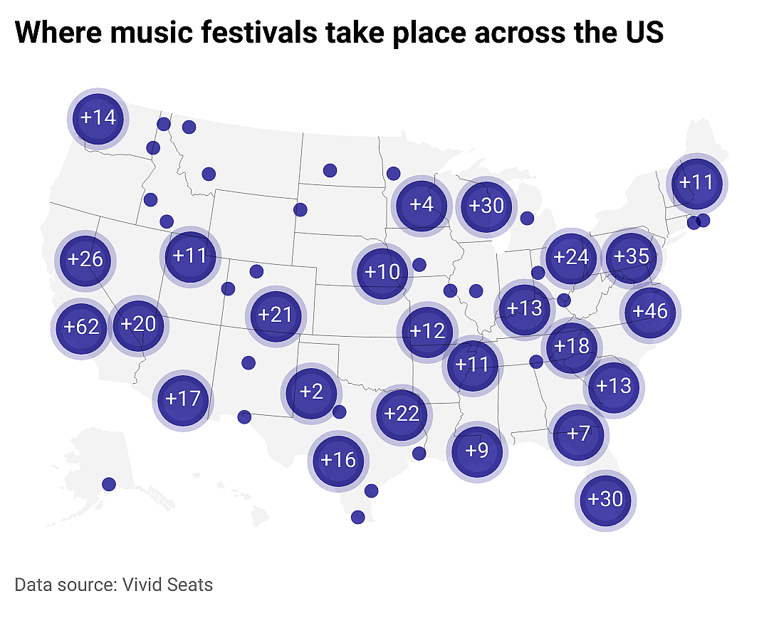 Where musical festivals in the US are held