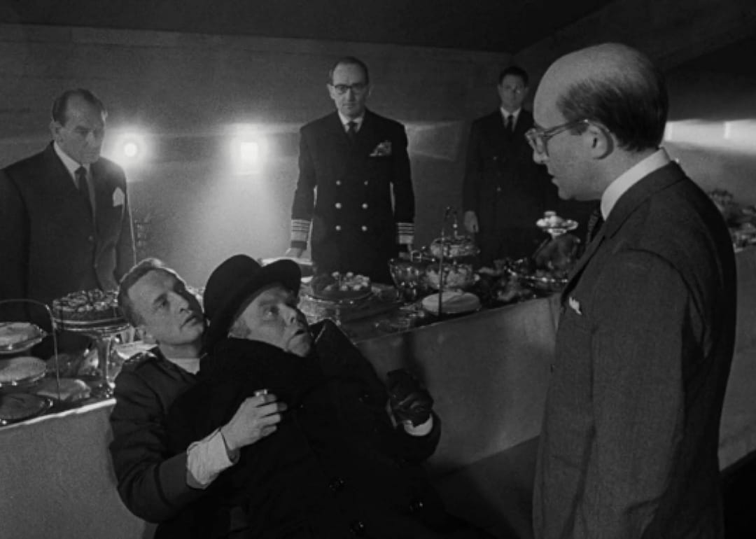 Peter Sellers, George C. Scott, Peter Bull, and Robert O'Neil.