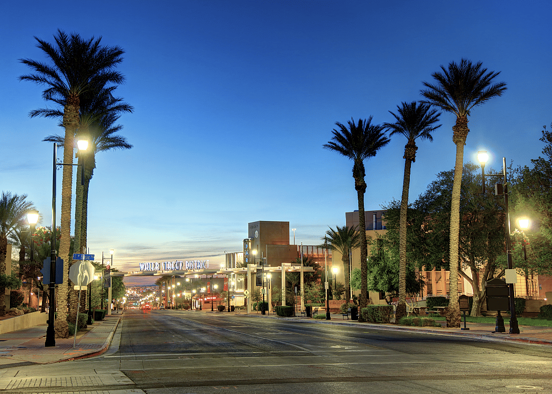 Street view of Henderson, Nevada, at night.