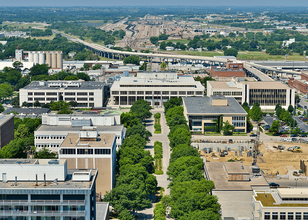An aerial view of Lincoln, Nebraska.