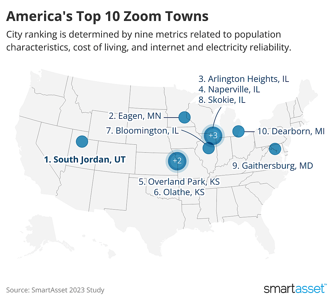 Map of top ‘zoom towns’ in the U.S.