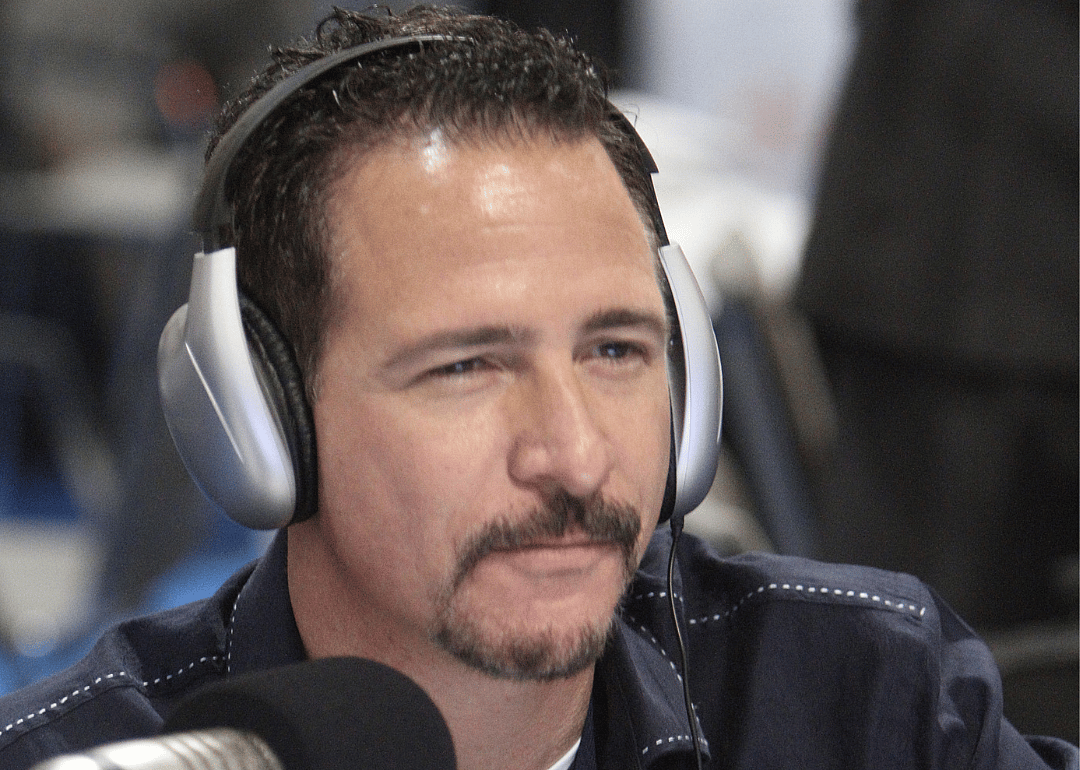 Jim Rome hosting his radio show from Radio Row in Super Bowl XLIV Media's center.