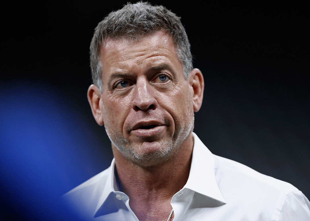 Troy Aikman attends the game between the Los Angeles Rams and the New Orleans Saints.