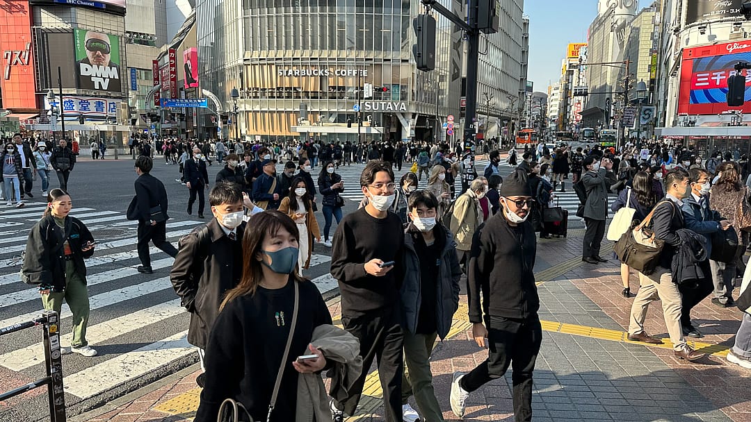 Crowds on a street.