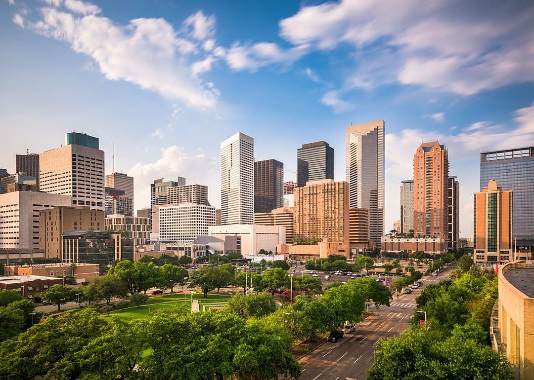 Houston downtown park and skyline.