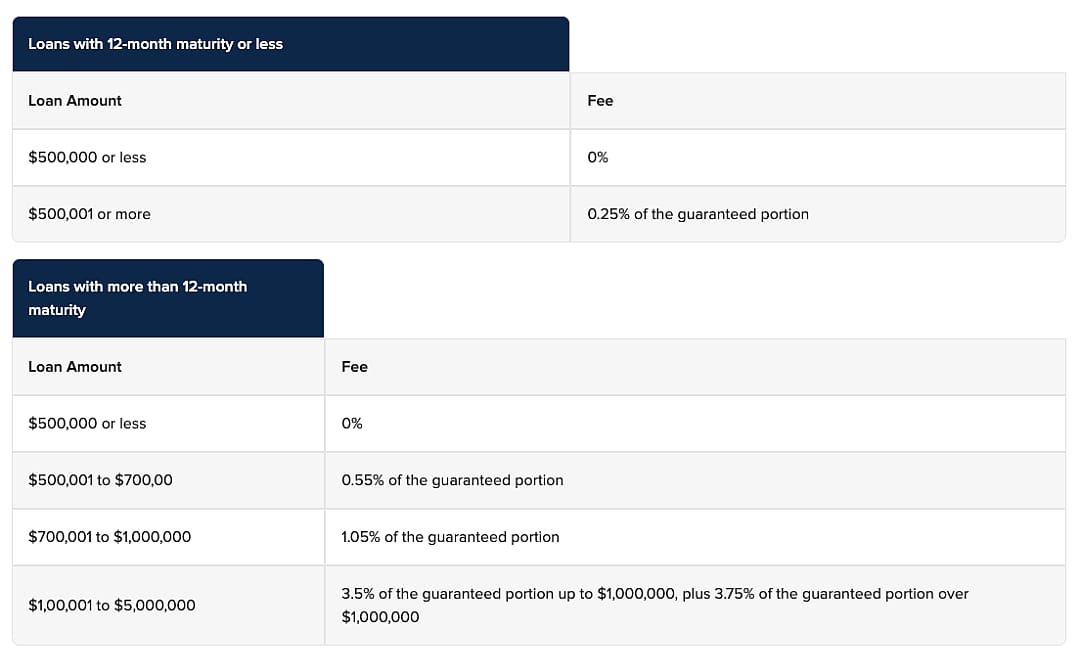 Charts outlining fees for 12 Month and more than 12 month maturity loans