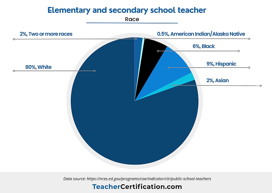 pie chart showing racial demographic breakdown of elementary and secondary school teachers
