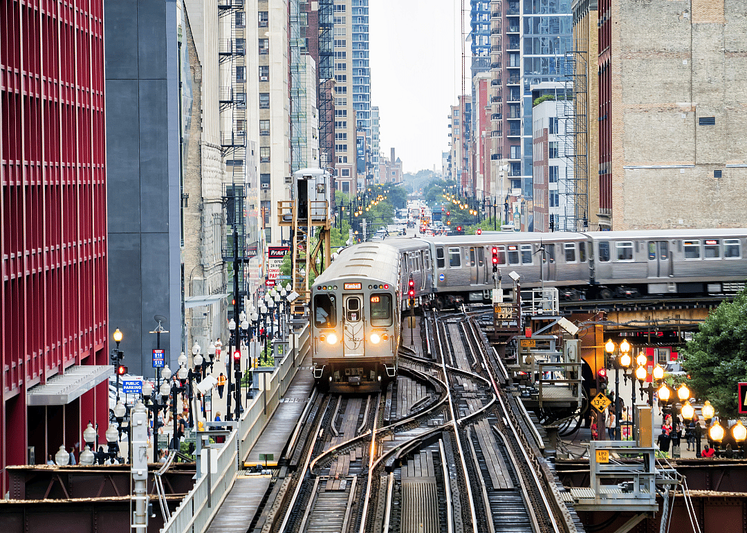 The 'L' Brown Line operating in Chicago's Loop