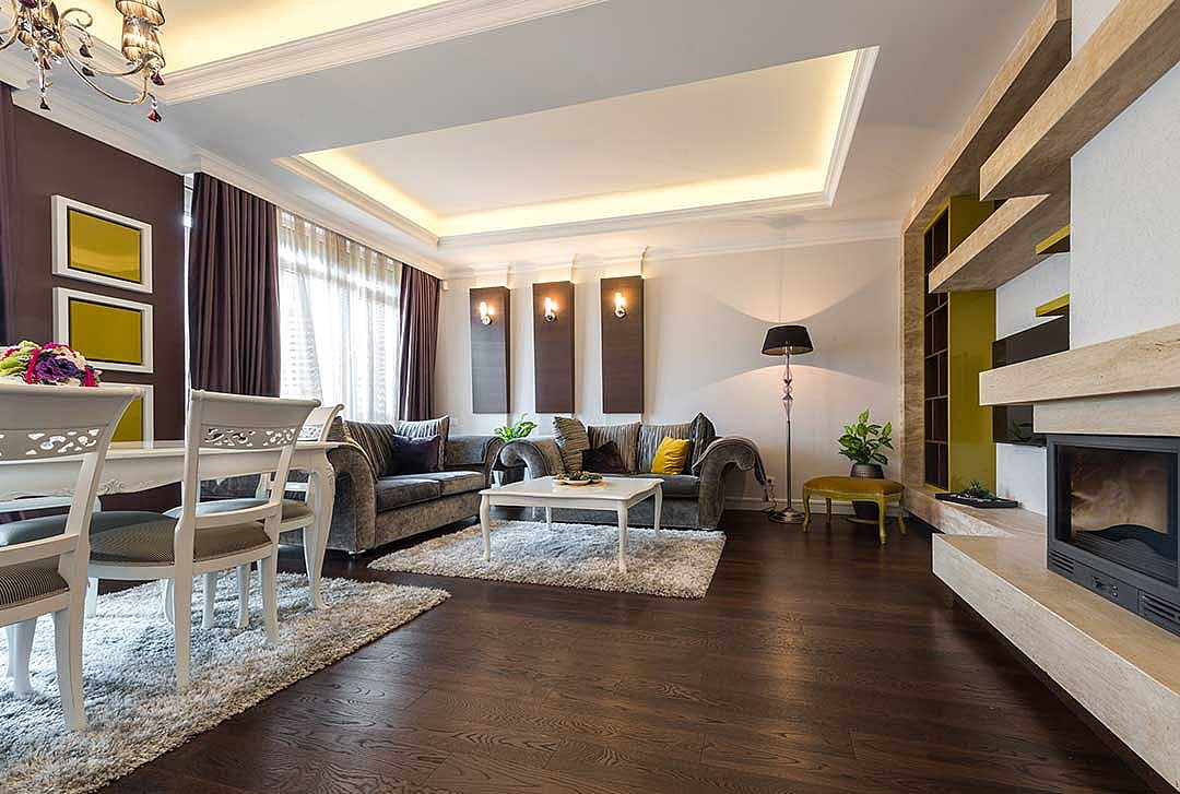 living room with combination of modern and traditional design