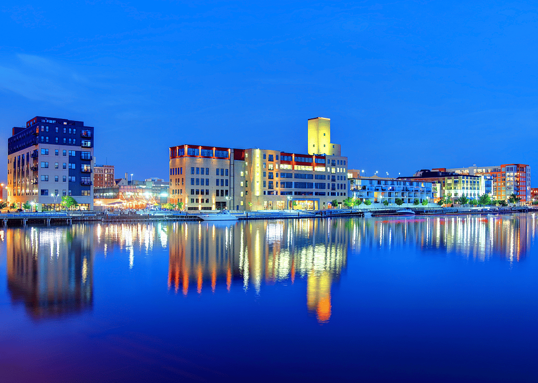 view of green bay, WI at night 