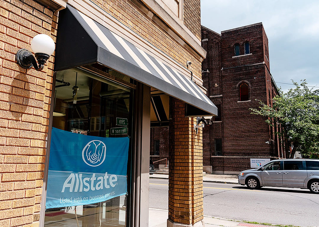 The window of the Allstate office.
