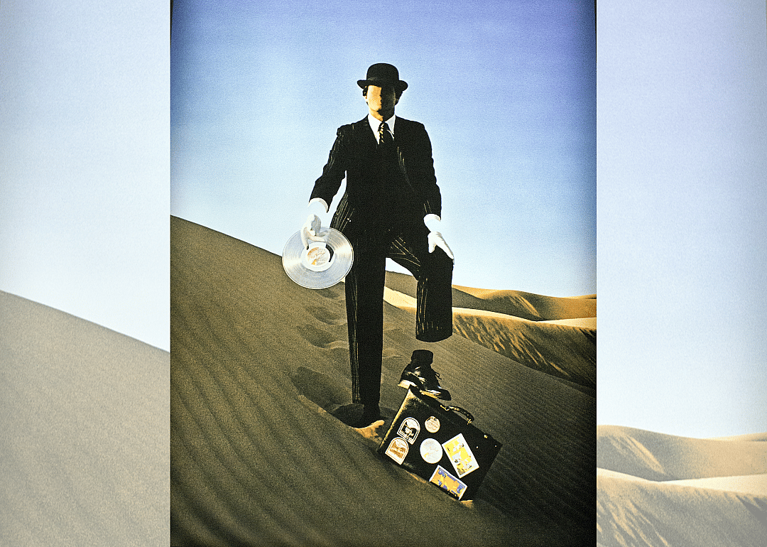 A picture of the back of the album 'Wish You Were Here' is seen during the Pink Floyd exhibition.