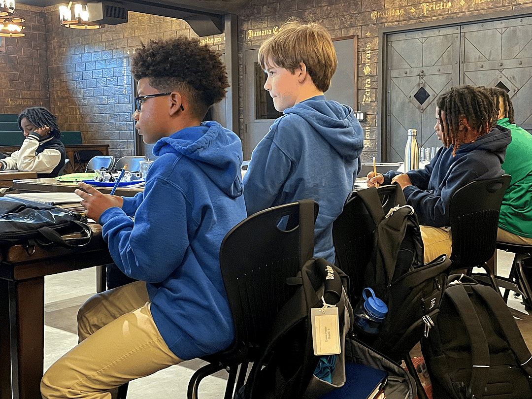 Students in Thompson's class, a teachers at the school testing a voice-activated teaching assistant from the company Merlyn Mind.