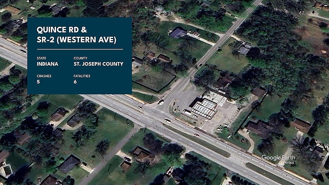 Graphic showing Quince Road and SR-2 with statistics overlaid.