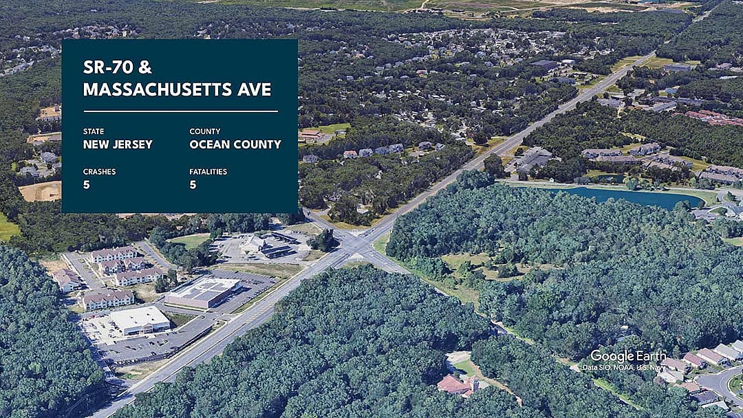 Graphic showing SR-70 and Massachusetts Avenue with statistics overlaid.