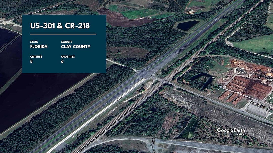 Graphic showing US-301 and CR-218 with statistics overlaid.