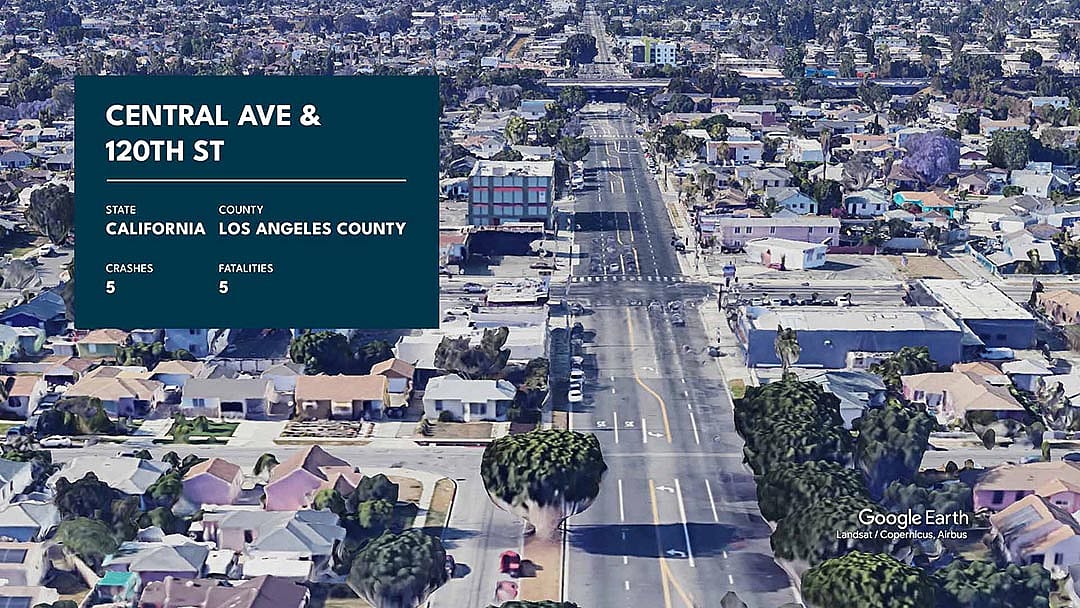 Graphic showing Central Ave. and 120th St. with statistics overlaid.