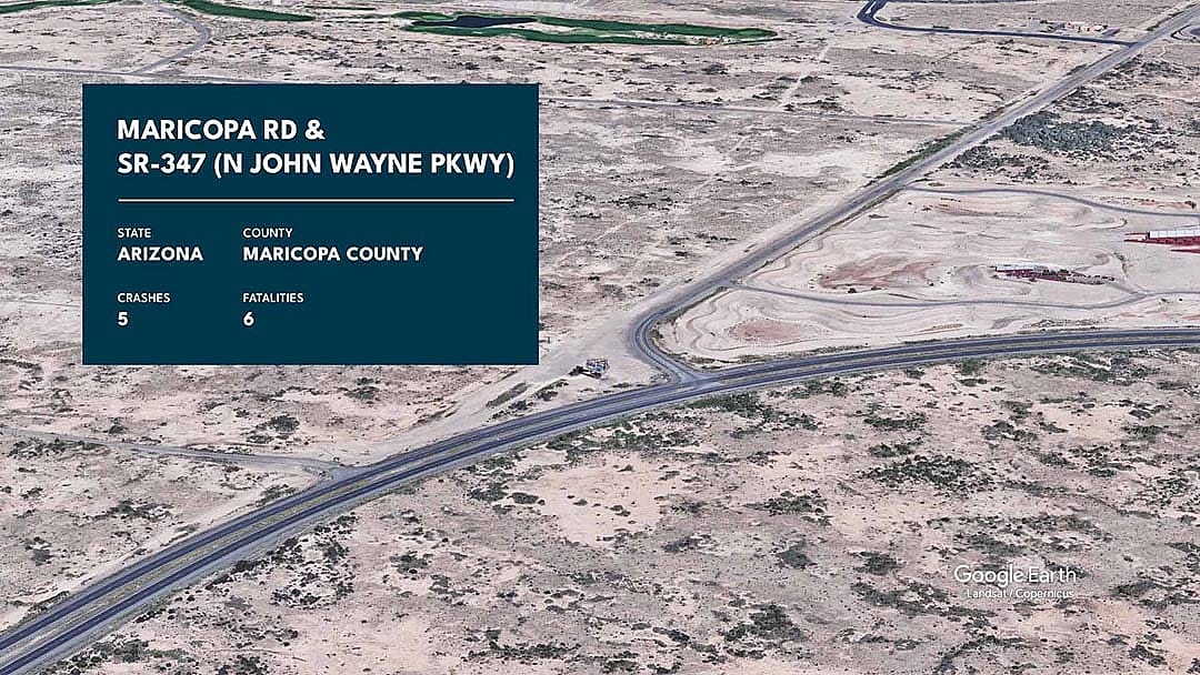 Graphic showing Maricopa Rd. and SR-347 with statistics overlaid.